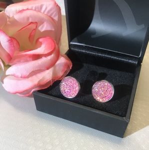 Pink Druzy Stone Stud Earrings